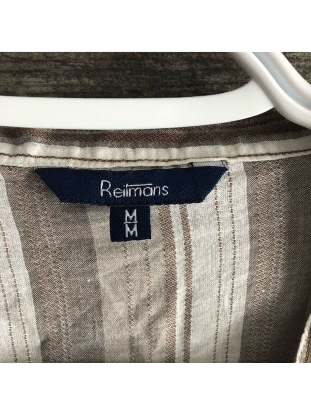 REITMANS size Med Tan striped button down blouse - Picture 4 of 5